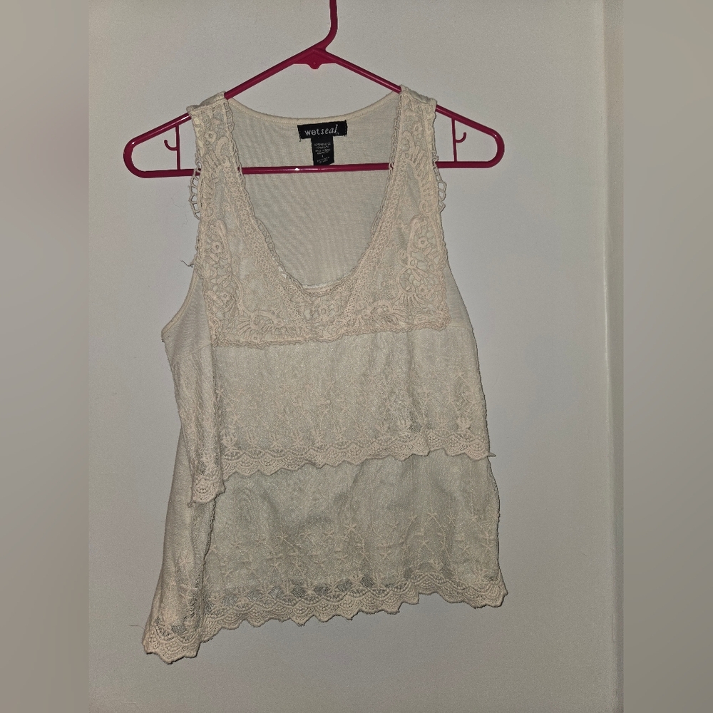 Wet Seal Cream Lace Trim Women's Top